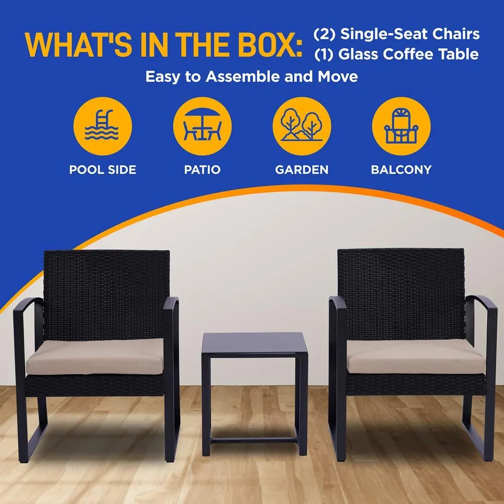 3 Single Set-Includes Furniture, 1 Pcs. SereneLife Coffee & 2 Chairs Patio Table, Outdoor Per Brown