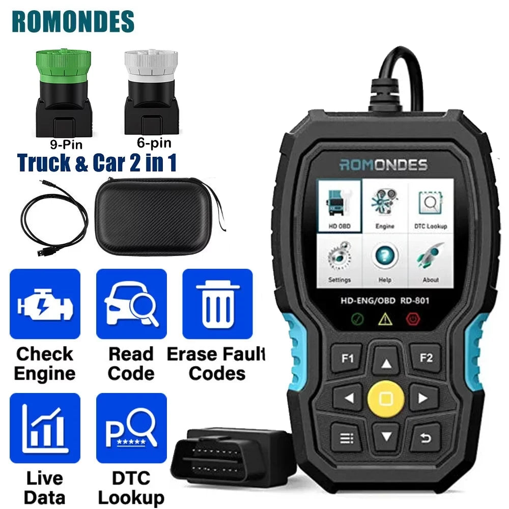 RD801 Scanner Code Romondes Oil Reader Truck OBD2 Reset Heavy DPF Diesel Tools Duty Diagnostic Truck Scanner