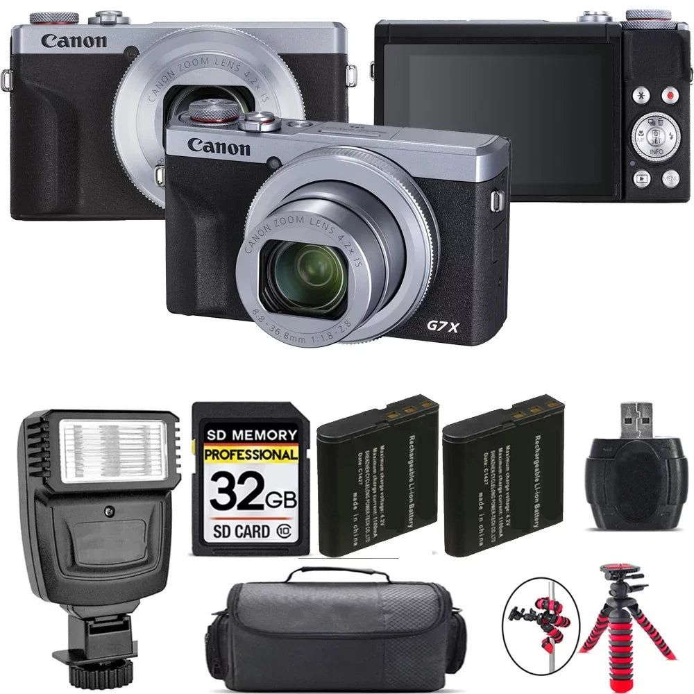 PowerShot Mark Flash Canon (Silver) X Extra Digital G7 Battery Kit 32GB + Camera + III -