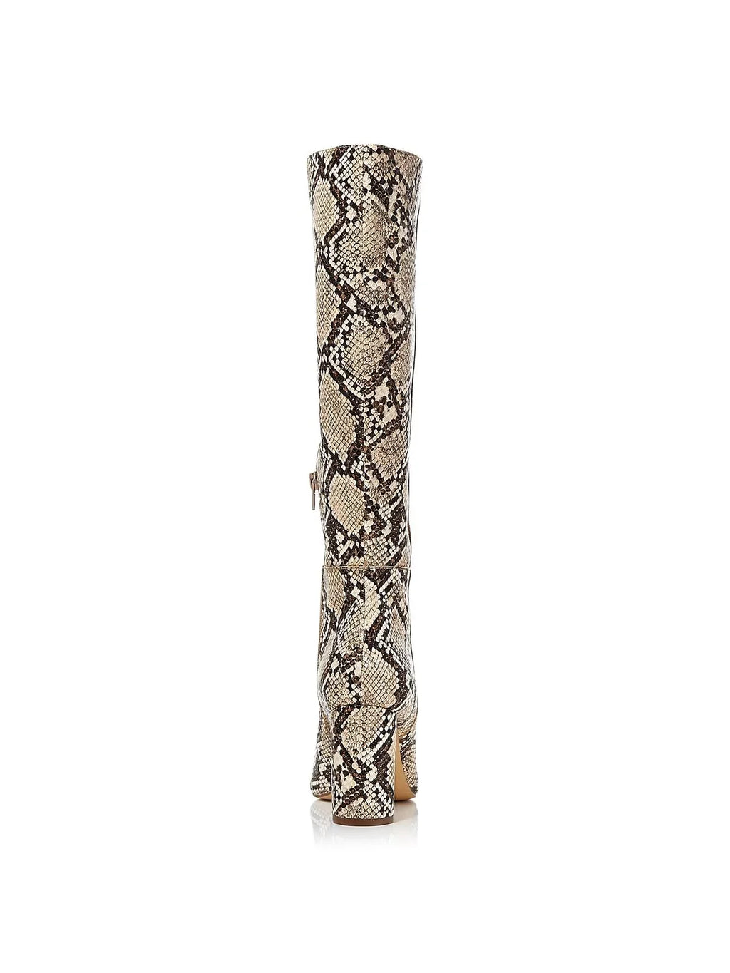 Leather Knee-High Boots Womens Block 7.5 Aqua Medium Heel Beige Maria
