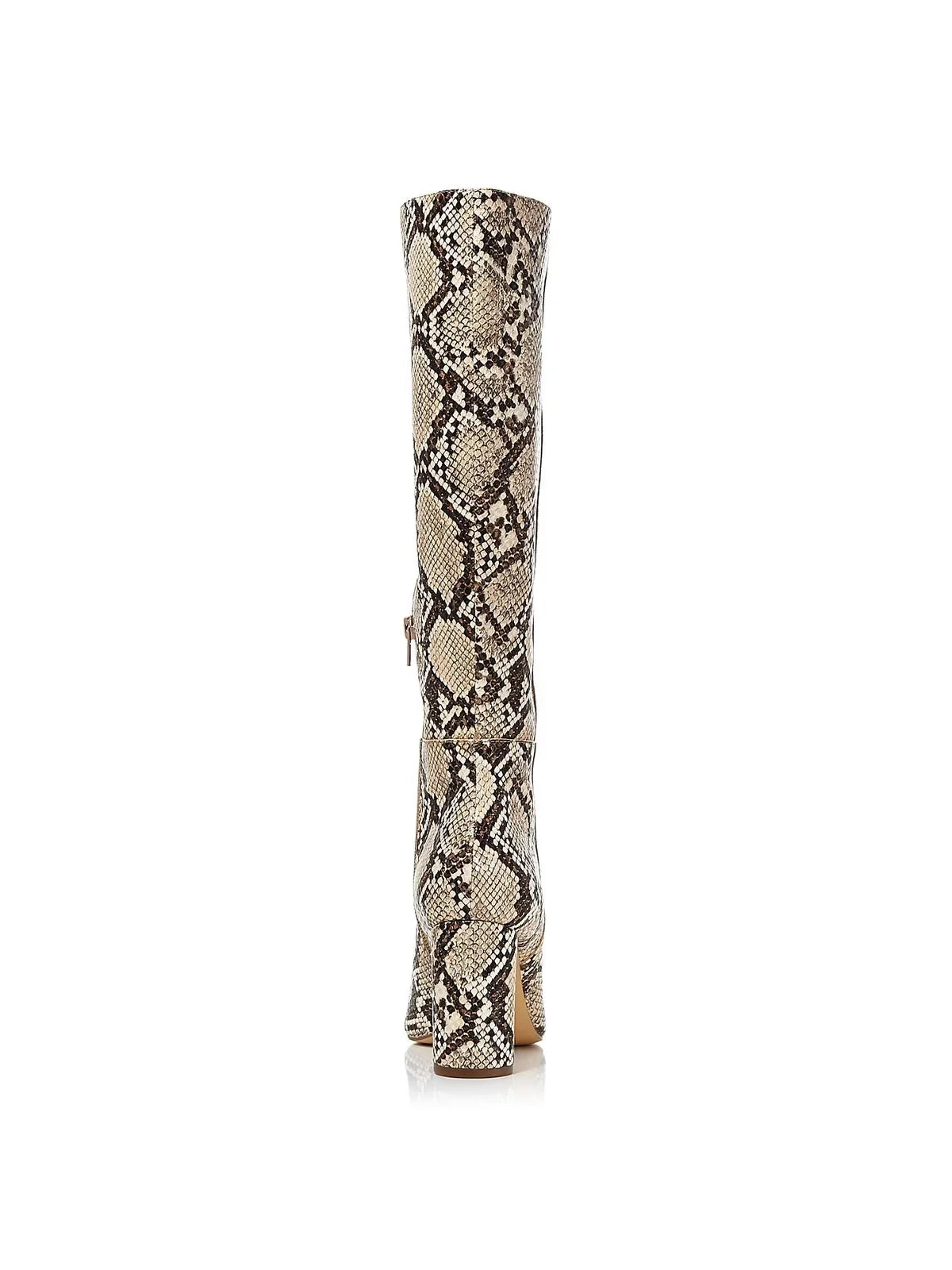 Leather Knee-High Boots Womens Block 7.5 Aqua Medium Heel Beige Maria