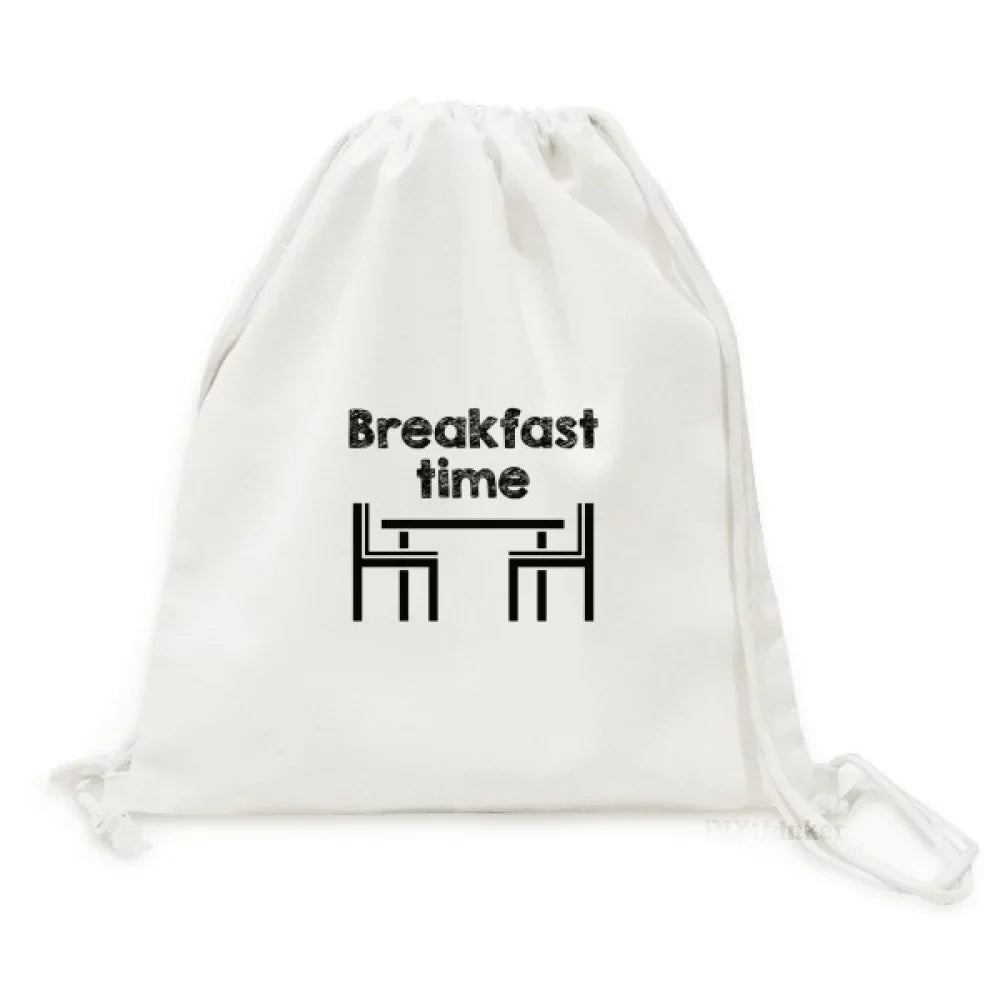 Mesh Restaurant English Backpack Canvas Drawstring Reusable Sense Culture Bag Common Shopping Language